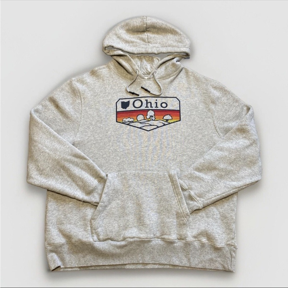 State of Mine Ohio Graphic Hooded Sweatshirt - Light Gray with Sunset Accent